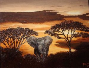 Voir le détail de cette oeuvre: coucher de soleil sur la savane africaine